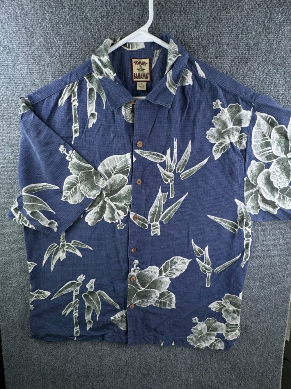 Tommy Bahama Men Silk Button Up Short Sleeve Hawaiian Large Green Blue Floral